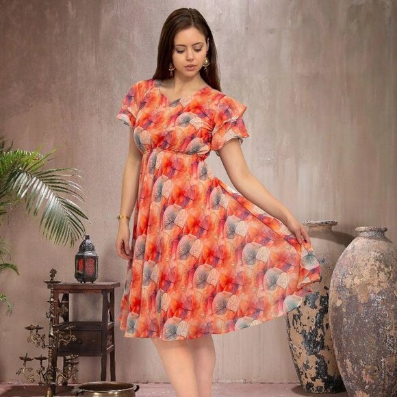 Red Printed Dress | Harmony Hues Collection | Muvvas Boutique - Picture 6 of 6